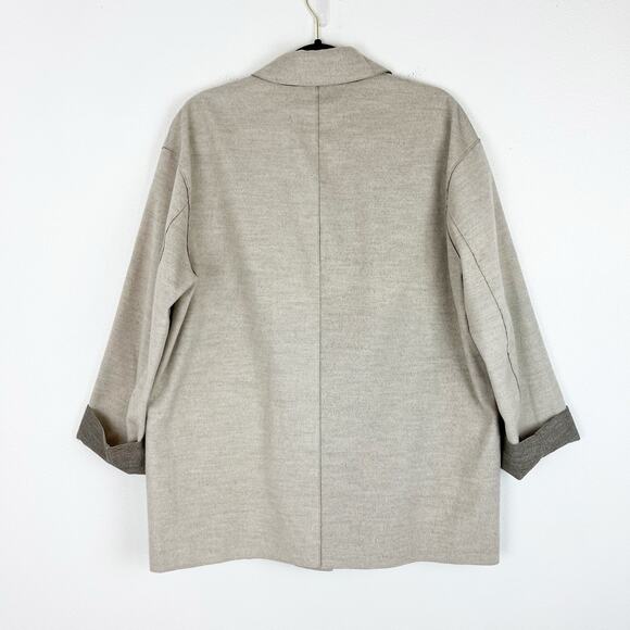 ZARA Women’s Oversized Coat Hip Length Blazer Beige Tan Bohemian Neutral Large - Picture 3 of 7